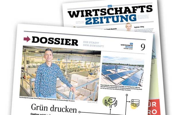 Titelseite HAZ Wirtschaftszeitung mit Beitrag zum Thema Grün Drucken