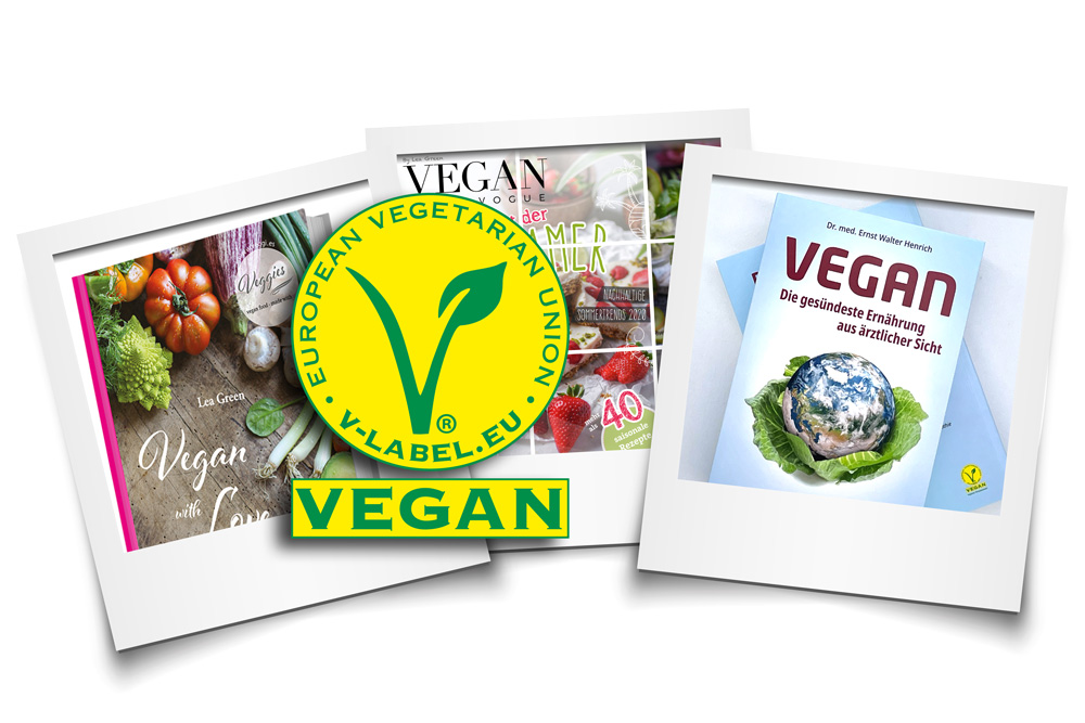 Beispiele für für vegan Drucken mit V-Label