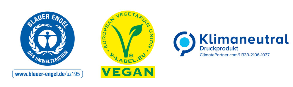 Logos Blauer Engel V-Label Klimaneutral