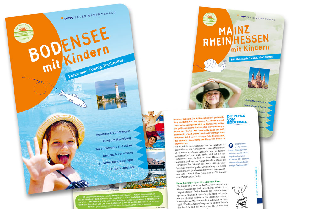 Nachhaltige Reiseführer aus dem Peter Meyer Verlag: "Bodensee mit Kindern" und "Mainz Rheinhessen mit Kindern"